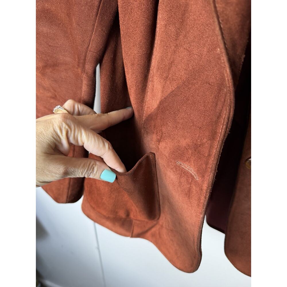 VTG 1970s Suede Button Blazer 5/6 Small 32” Bust Argentina Burnt Cognac - Picture 6 of 15